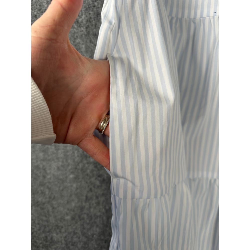 A New Day Womens Striped Tiered Babydoll Mini Dress‎ M Blue White Coastal Summer - Picture 6 of 12